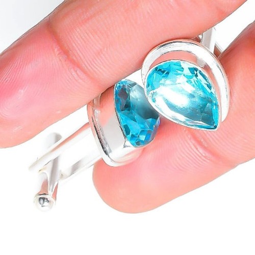 Natürlich Blau Topas Edelstein 925 Sterlingsilber Manschettenknöpfe für Liebe - Bild 3 von 5