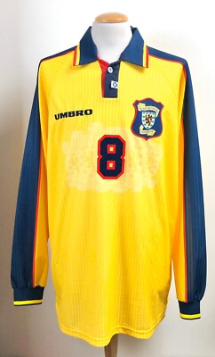 VINTAGE SCOTLAND 1996-1998 UMBRO MATCH WORN SPIELERS SHIRT No.8 LONG SLEEVE XL