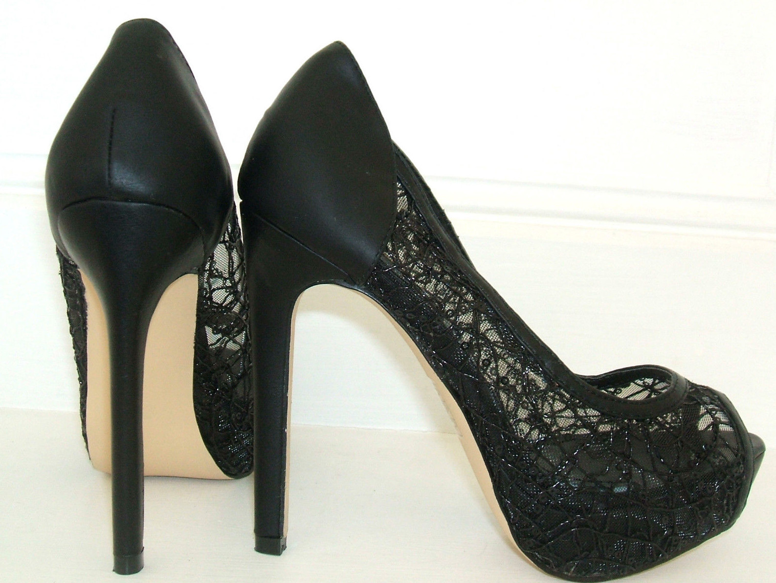SIZE 3 4 5 6 7 BLACK LACE LACEY MESH SEQUIN SPECIAL OCCASION HIGH HEEL