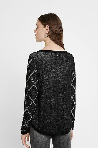 Desigual Women's Thick Gauge Sweater Top Size L Studded Metallic Mandala Argyle - 第 18/18 張圖片
