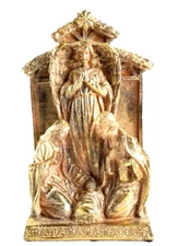 Holy Family Manger Scene 12" Ashland Christmas Gold Tone Nativity Angel Statue
