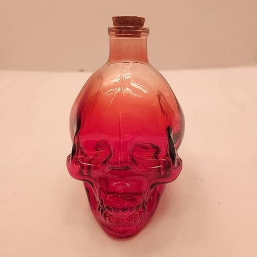 Skull Bottle with Cork Red Glass - Picture 2 of 6