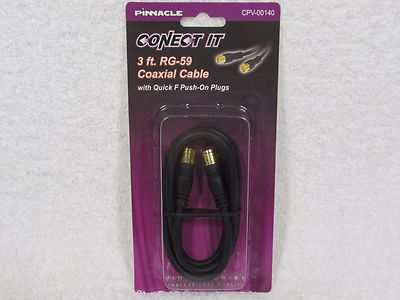 3FT RG59 Push-On Quick Connect Coaxial Cable Black GOLD PLATED FAST FREE SHIP