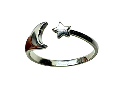 Mond Stern Ring Fingerring verstellbar 925 Sterling Silber Größe 9/R inkl. Box