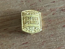Perfect Spelling Award Lapel Pin Small Brass Tone Home School Spelling Bee
