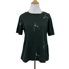 Splendid Tee Womens M Medium Hunter Green Floral Cotton Blend Short Sleeve *READ