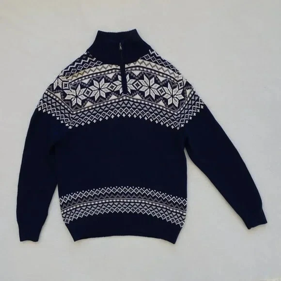 MAGASCHONI Fair Isle Sweater Mens Blue 1/4 Zip $88 Pullover Size M | eBay