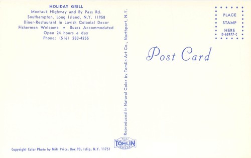 Tarjeta postal NY LI 1970 Holiday Grill Diner restaurante neón @ noche NA03 - Imagen 2 de 2