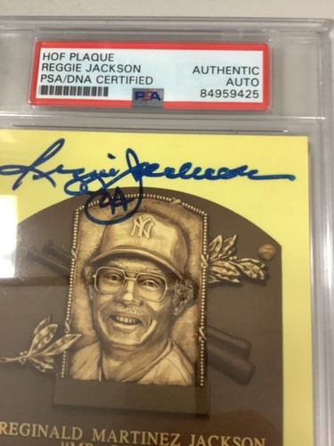 Reggie Jackson Signed Gold HOF Plaque Postcard Yellow Yankees Autograph PSA/DNA - Picture 2 of 3