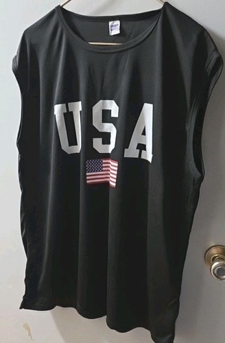 XL Men's USA Flag Sleeveless Muscle Shirt Black