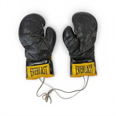Vintage Everlast 12oz Leather Boxing Gloves Made in USA Lace Up Black Yellow