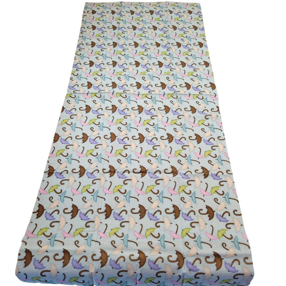 Cotton Fabric Umbrellas Pastel Rain Weather 19" x 44" Blue Pink Green Brown - Image 2 of 4