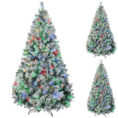 HOMCOM Artificial Christmas Tree with LED Lights, Snow Flocked Tips