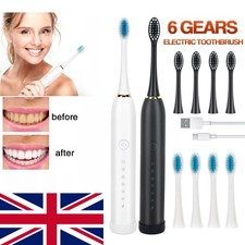 4-8X Sonic Electric Toothbrush Clean Teeth Rechargeable 6 Modes Heads Uk