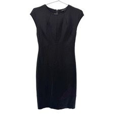 BANANA REPUBLIC Cap Sleeve Sheath Midi Dress • 2 • black, classic minimalist LBD