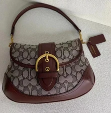 Coach Leather Soho Bag Signature Jacquard Shoulder Bag Brass/Oak Maple CJ814 NWT