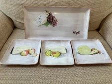 4 Pcs Set Crate & Barrel Charcuterie Tray, Ceramic Cheese Art, 3 Appetizer Plate