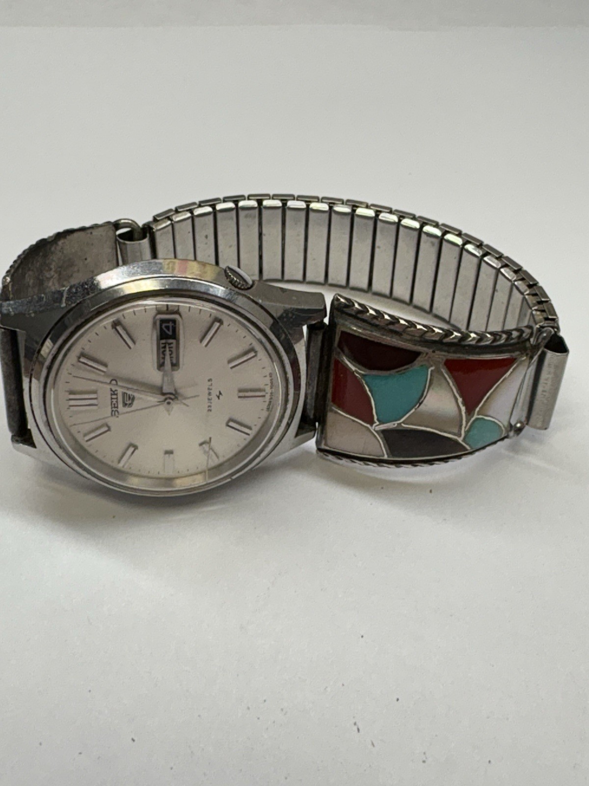 Vintage Handmade Sterling Silver Inlay Watch Tips. Unsure Of Watch Condition.