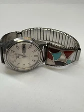 Vintage Handmade Sterling Silver Inlay Watch Tips. Unsure Of Watch Condition.