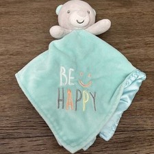 Baby Starters Be Happy Teal Gray Bear Rattle Lovey