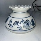 VTG Blue & White Milk Glass Floral Onion Lamp Shade 5.75”Hx7”Openingx8.5”Round
