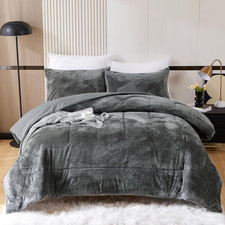 Faux Fur King Size Comforter Set, Luxury Ultra Soft Fluffy Comforter, Plush Fuzz