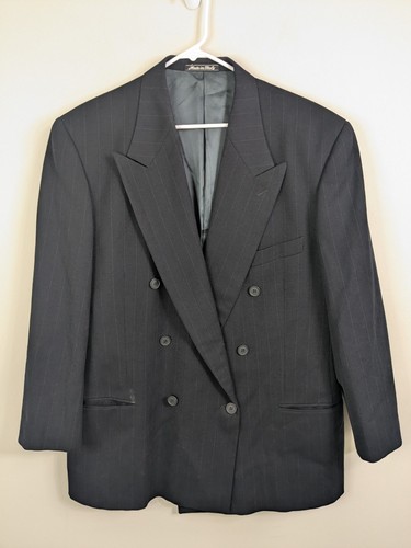 Giorgio Armani Le Collezioni Blazer Men's 44R Black Double Breasted Wool Striped