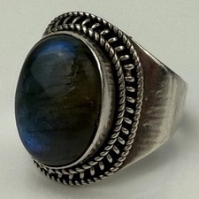 Sterling Silver 925 Labradorite Gemstone Stone Statement Ring Size 6.75