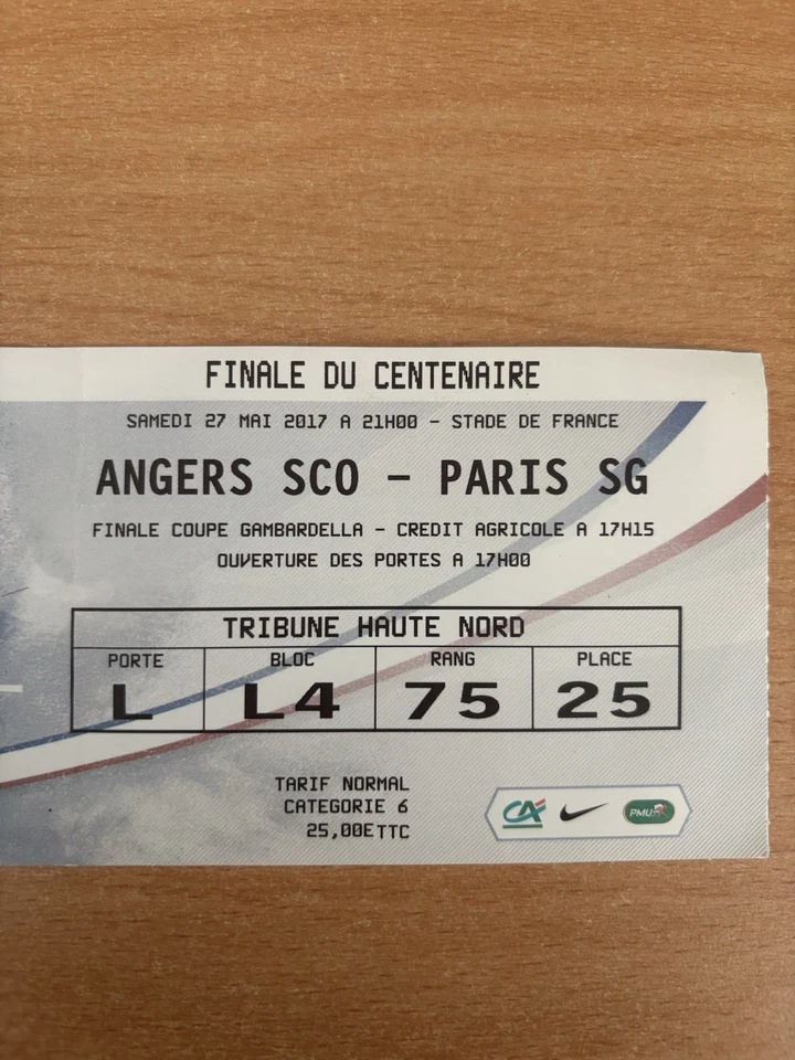 FFF Ticket Finale du Centenaire Angers SCO vs PSG Paris 27/05/2017 foot match - Photo 3/4