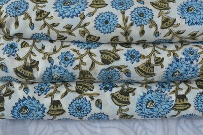 NO TARRIF CHARGES 100% ZK_168 Hand Block Floral Print 100%Cotton 10 Yard Fabric#