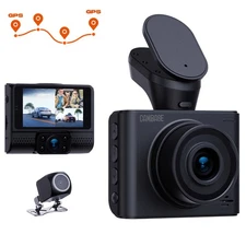 3 Channel Dash Cam 1080P GPS, Dash Cam Front and Rear Inside Triple Car Camera
