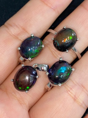 NATURAL BLACK OPAL 9X11 STERLING SILVER 925 SET - 第 2/14 張圖片