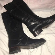 Vintage Diba STEP ON IT Black Leather Knee High Boots US Size 9.5 Model-05400