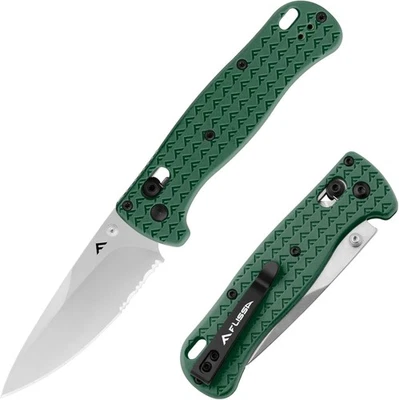 FLISSA Taschen-Messer, Klapp-Messer, Edelstahl, Scharfes Outdoor Messer, Grün