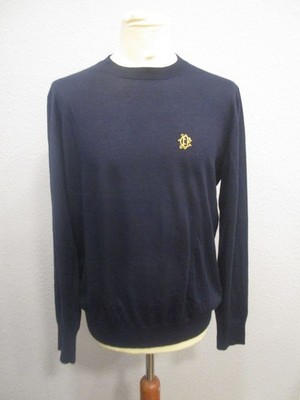 Dior feiner Strick Pullover cashmere Rundhals Langarm Logo blau Gr.L (J22-07)
