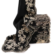 Black Embroidery Women Long Headscarf Wrap Shawl Turban Hijab Muslim Head Scarf