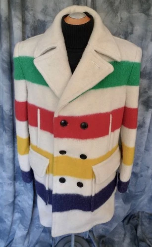SUPERB! Mens HUDSON BAY Co HBC WOOL 4 POINT Blanket Coat Jacket STRIPED CLASSIC! image 10