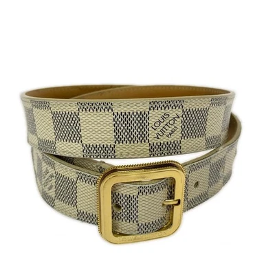 Louis Vuitton Damier Azur Gürtel Weiß M9730 Gold Schnalle 80/32 Leder Echt - Bild 1 von 4