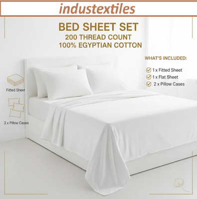 Luxus 200 Fäden Ägyptische Baumwolle Laken Set 1 x Spannbetttuch Flaches Laken & 2 Kissenbezüge