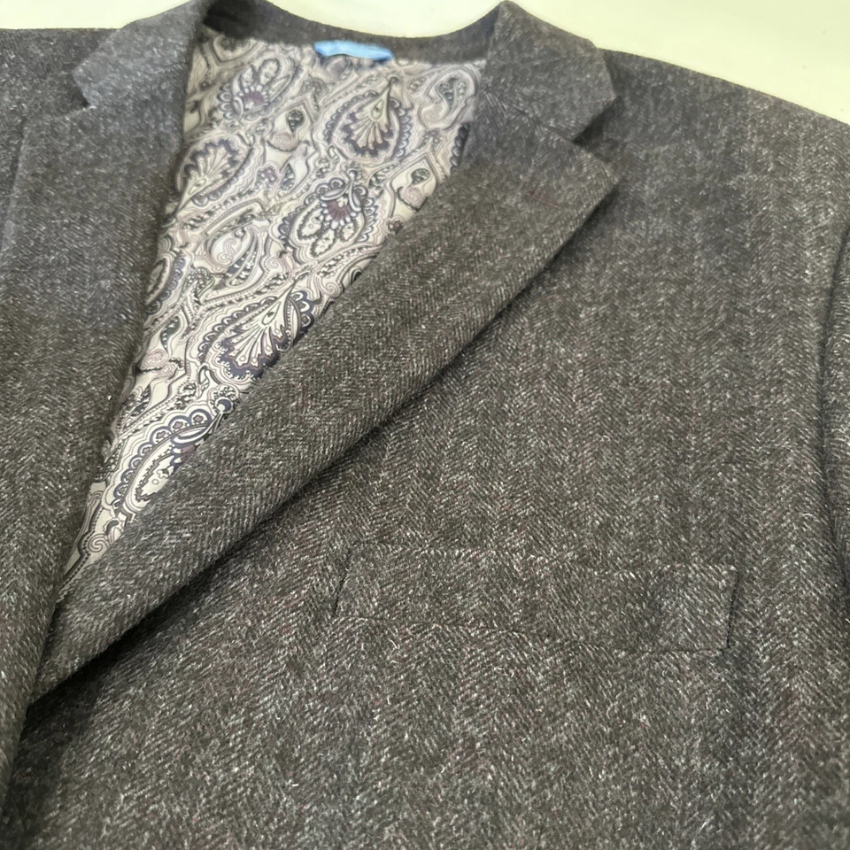 Abrigo deportivo de lana Cam Newton "Hecho" para hombre talla 48R, gris con acento azul/púrpura Foto 4 de 4