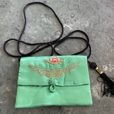 New Elegant Handmade Pattern & Button Green Fabric shoulder bag for women 18x 12