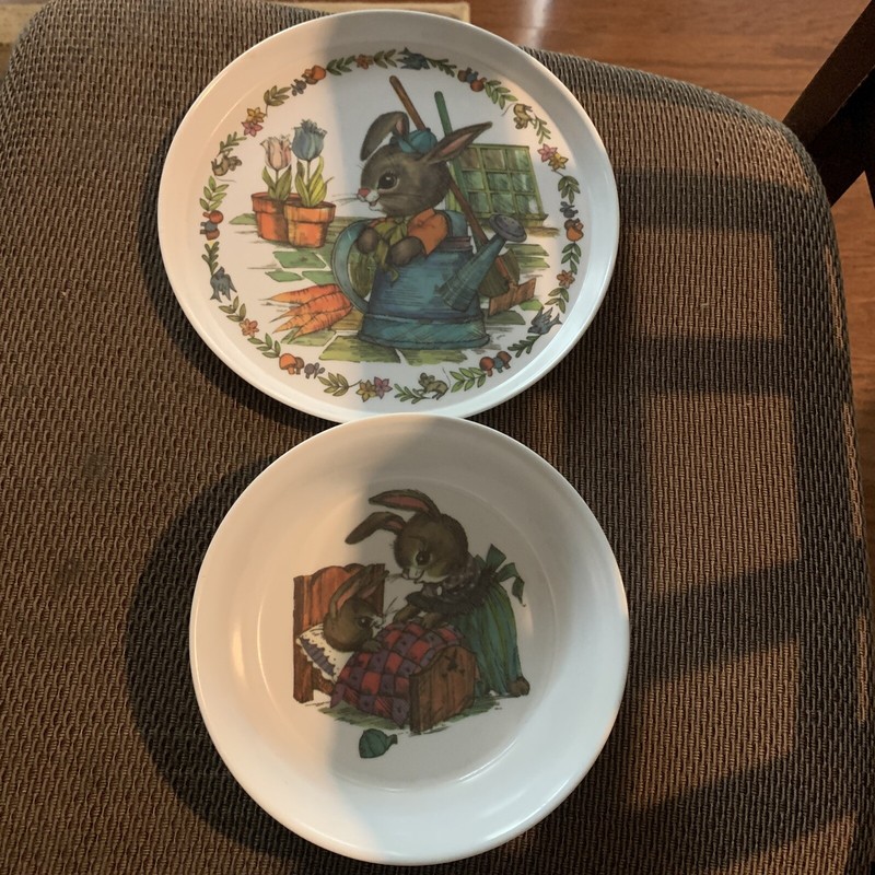 Vtg Peter Bunny Rabbit Plastic Melamin Garden Bowl & Plate Silite 3101 SILITE