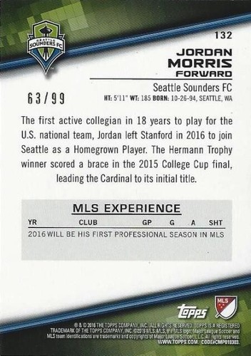 2016 Topps Major League Soccer Blue Parallel /99 (#131 - #140) - MLS - Picture 6 of 20