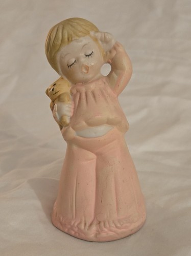 Statuina vintage Jasco Adorabelles Bisque in camicia da notte rosa orsacchiotto campana - Foto 10 di 15