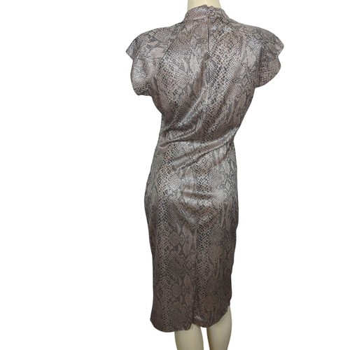 Vintage Steppin Out Metallic Snake Print Ruched Midi Dress Flutter Cap Sleeves M - Picture 4 of 17