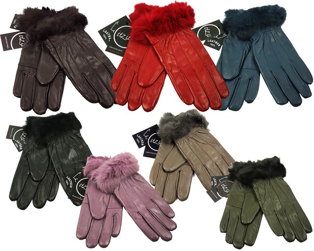 Womens Luxurious Soft 100 Genuine Leather Fleece Lined Faux Fur Cuff