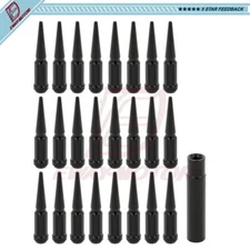 24x Black 4.5" Spline 14x2 Spike Lug Nut+Key Fit F150 Expedition Navigator&More