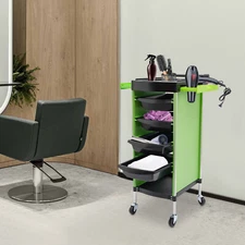 Salon Trolley, with Handle and Lockable Rolling Wheels, Green 6-Tier Drawer-Type