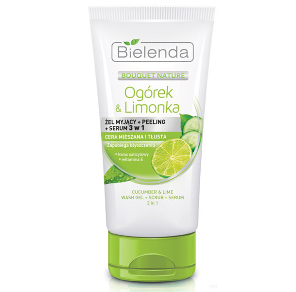 Bielenda Cucumber & Lime 3in1 Wash Gel Scrub Serum Anti-Shine Combination Skin