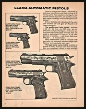1979 LLAMA Large-Small Frame Blue & Engraved Pistol AD Gold Damask on reverse